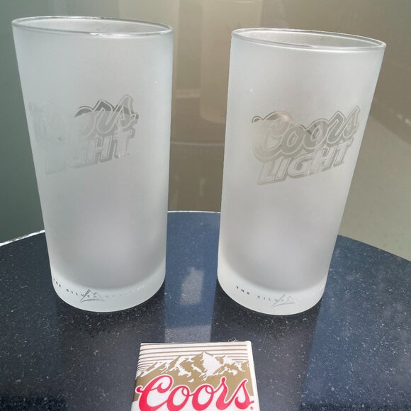 Coors Light Frosted Glass Lot of 2 and Vtg Coors is Coming Button - Picture 1 of 5